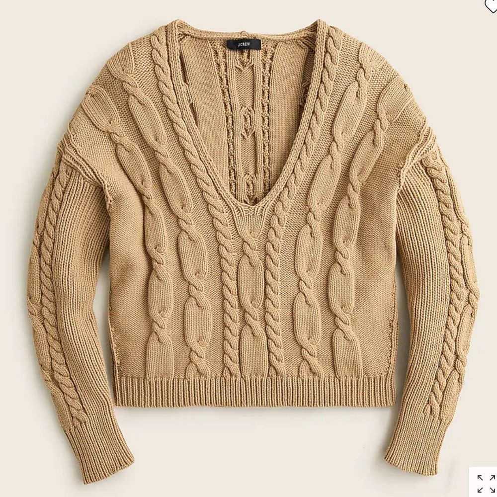 J CREW V Neck Cable-Knit Sweater Size XL - Picture 4 of 10